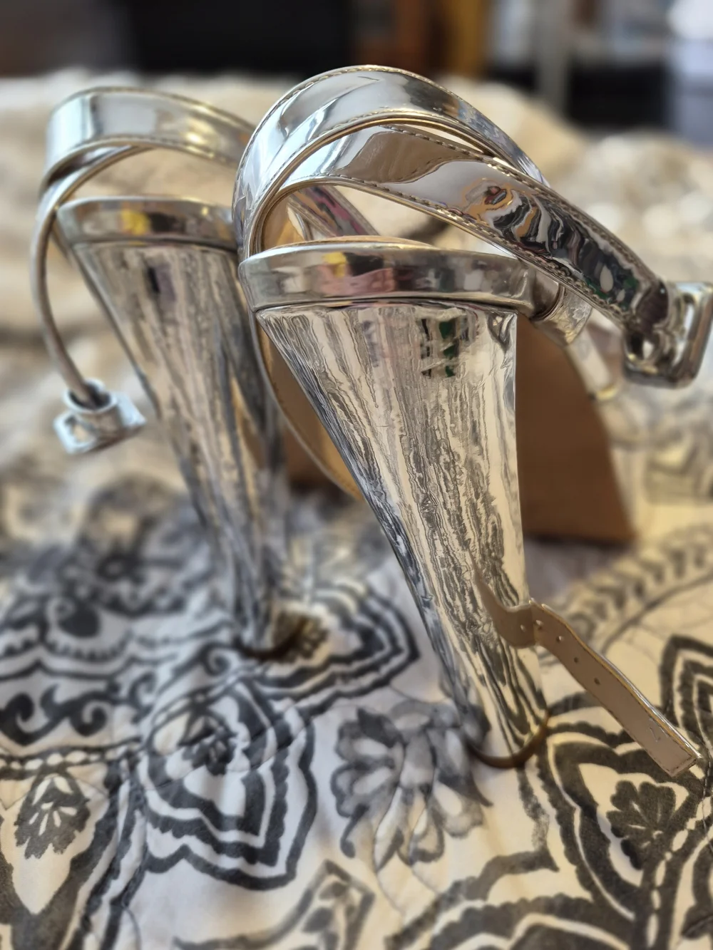 Size 10 Silver High Platform Sandals with Ankle Strap